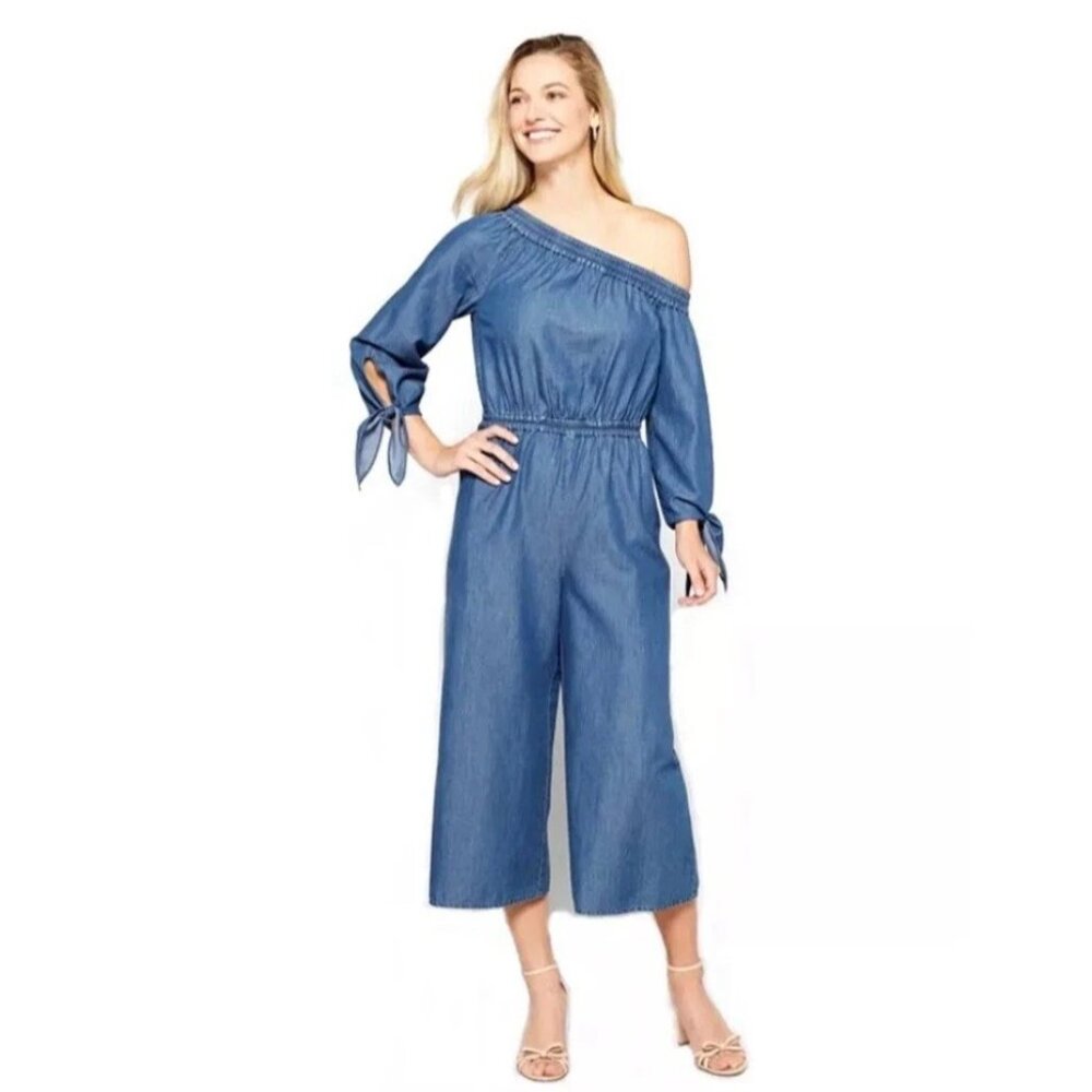 NEW Michael Kors Jumpsuit Size XL Blue Chambray Denim Wide Leg MSRP $179 NWT!
